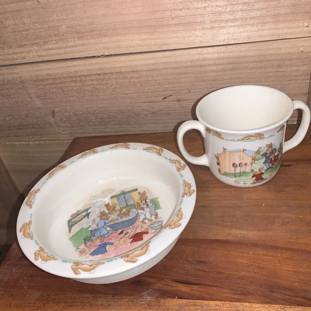 2003 Royal Doulton Bunnykins Baby's Set Bath Time For Bunnies Bowl  & Mug NIB‎